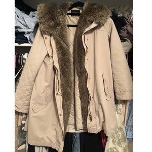 Zara jacket /coat / parka w removeable fur insert
